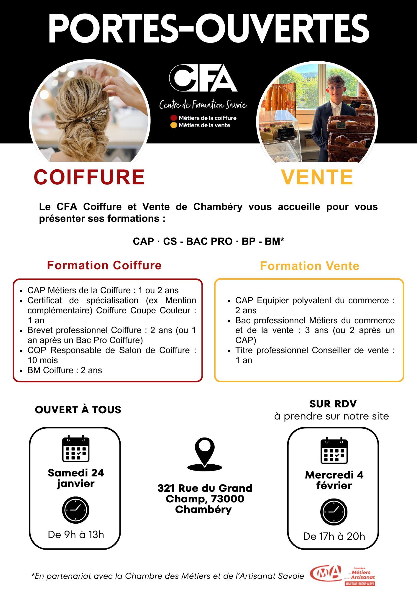 Affiches Portes Ouvertes CFA Coiffure et Vente